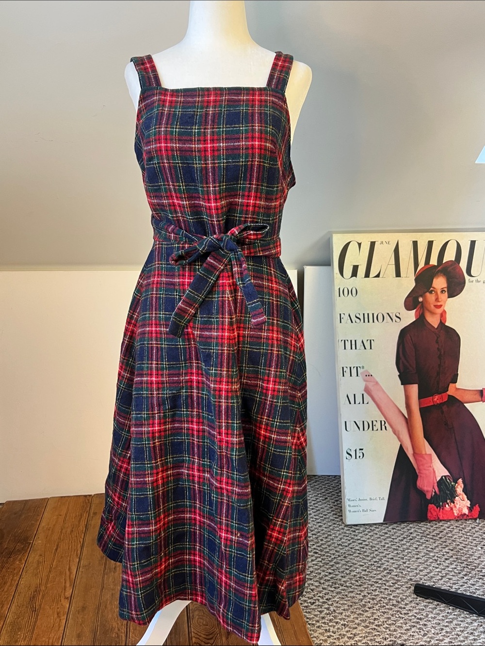 Vintage 70s Wool Plaid Fit-and-Flare Wrap Dress jumper style Lanz of Salzburg